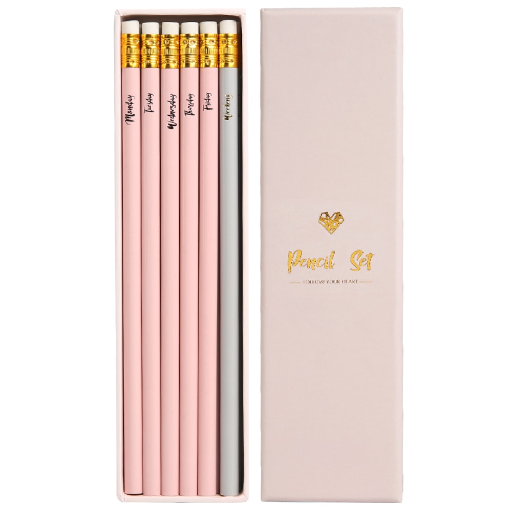 Lápiz de grafito en caja de madera HB, juego de 12 lápices de dibujo rosa para bocetos con borrador sin látex para útiles escolares de escritura de oficina