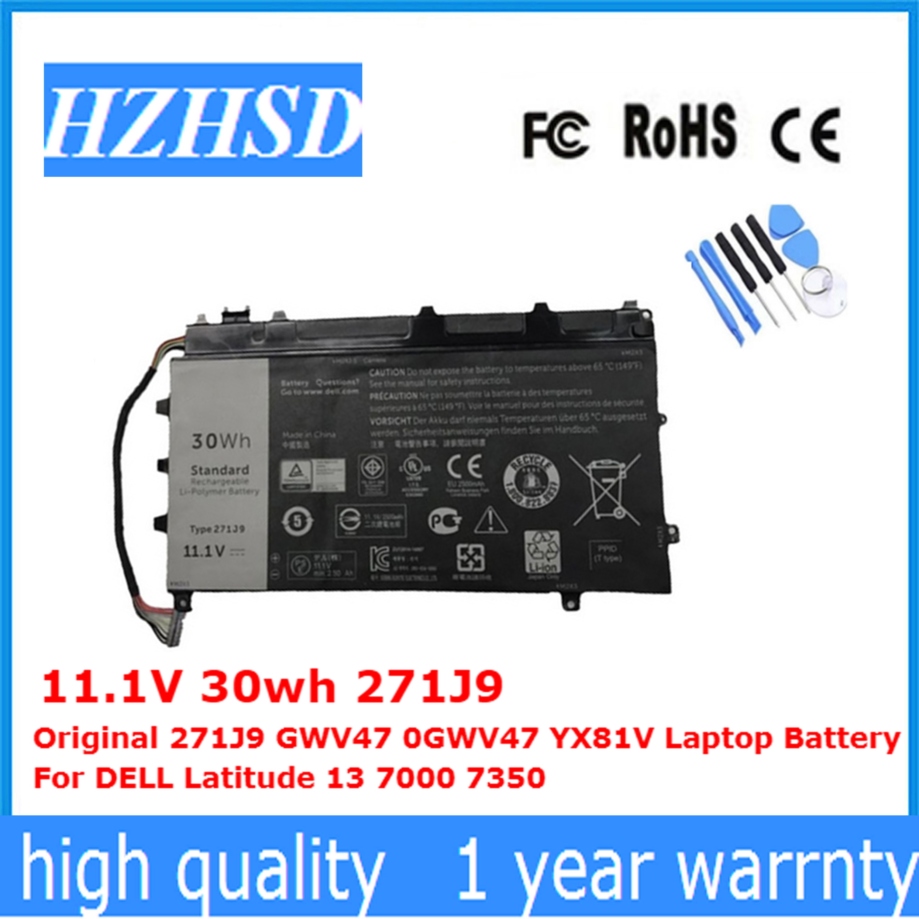 11.1V 30wh Original 271J9 GWV47 0GWV47 YX81V Laptop Battery For DELL Latitude 13 7000 7350