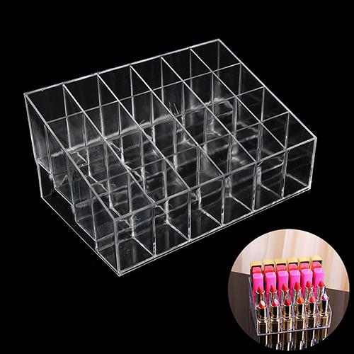Lipstick Storage Box 24 Grid Acrylic Transparent Makeup Organizer Cosmetic Display Stand Lipstick Holder