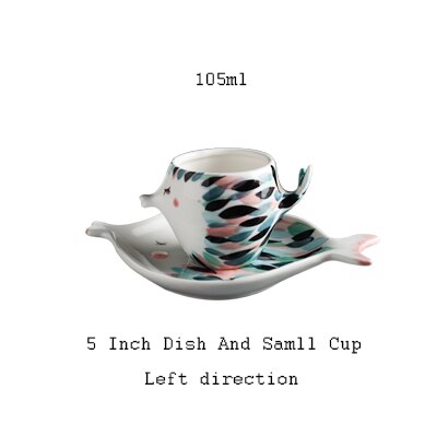Handmade 3D Fish Shape Ceramic Cup And Saucer Coffee Cup Set Afternoon Black Tea Porcelain Teacup Couple Double Wall Mug: Left 105ml cup set