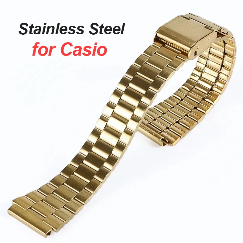 Correa de reloj de acero inoxidable para Casio SGW400 F91W F84 F105/108/A158/168 AE1200/1300, correa de reloj de Metal Vintage, pulsera para hombres y mujeres