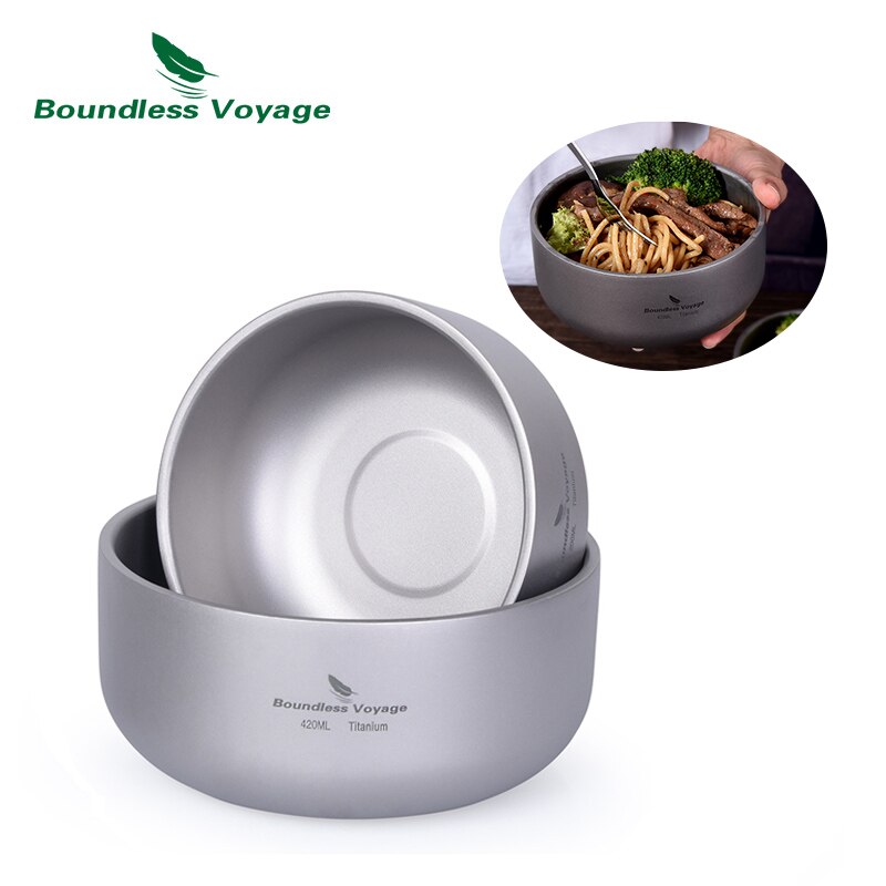 Boundless Voyage Camping Titanium Bowl 200ml/420ml Double-Walled Rice Bowl Lightweight Outdoor Hiking Picnic Tableware