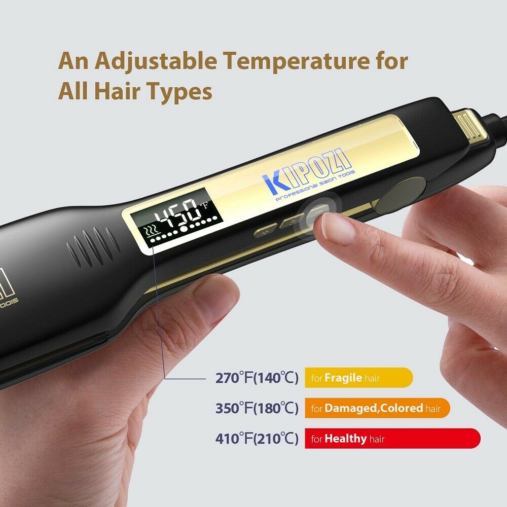 KIPOZI Hair Straightener Flat Iron Digital LCD Display Titanium Dual Voltage Instant Heating Curling Iron Hair Care