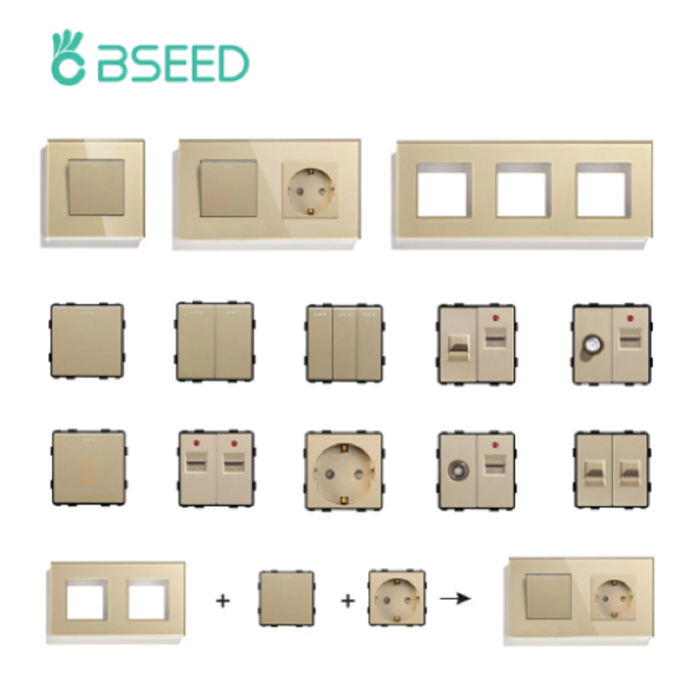 BSEED Goldene Zauberstab Licht Schalter Modul Teile Glas Rahmen USB Steckdosen Funktion DIY EU Katze5 TV Steckdosen ST TEL Steckdose Teile