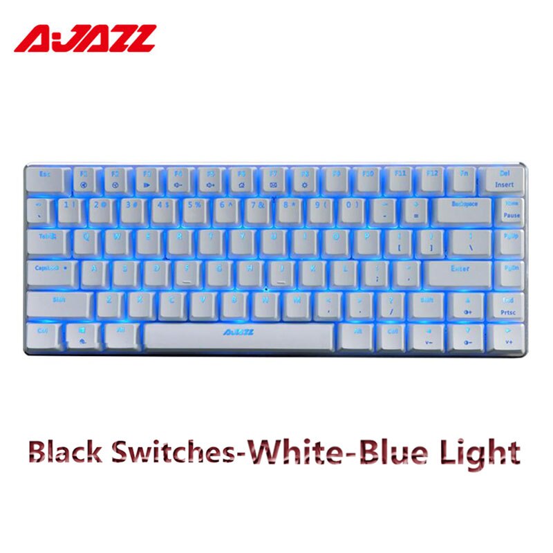 Ajazz AK33 Mechanische Gaming Toetsenbord 82 Toetsen Toetsenbord Bedraad Zwart/Blauwe Schakelaar Engels Layout Anti-Ghosting Toetsenbord Voor pc: White - Blue Light / zwarte schakelaar