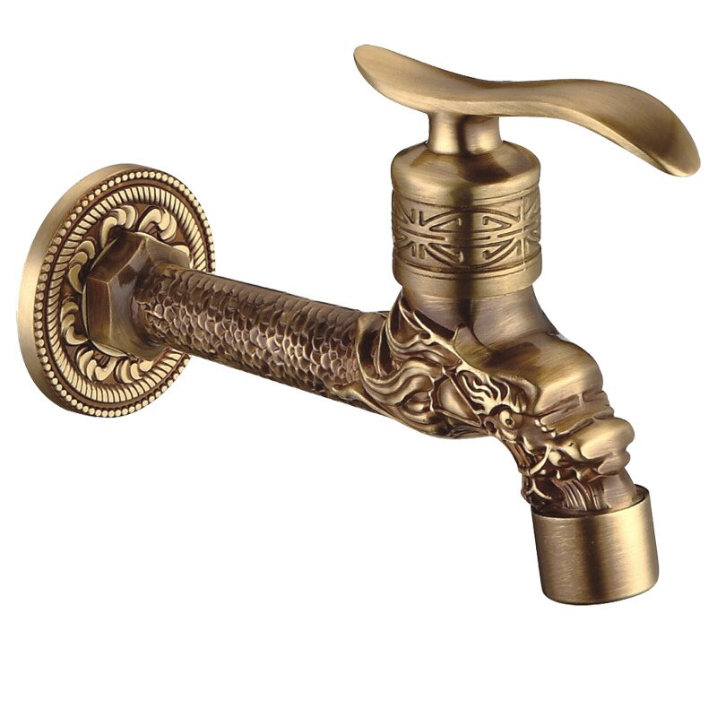Carved Wall Mount Bibcock Brass Retro Tap Decorative Outdoor Garden Taps Washing Machine Mop Luxury Antique WC Faucet