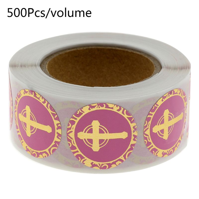 500 Uds. Pegatinas de cruces religiosas cristianas, etiquetas redondas para sobres, sellos, favores R9UF
