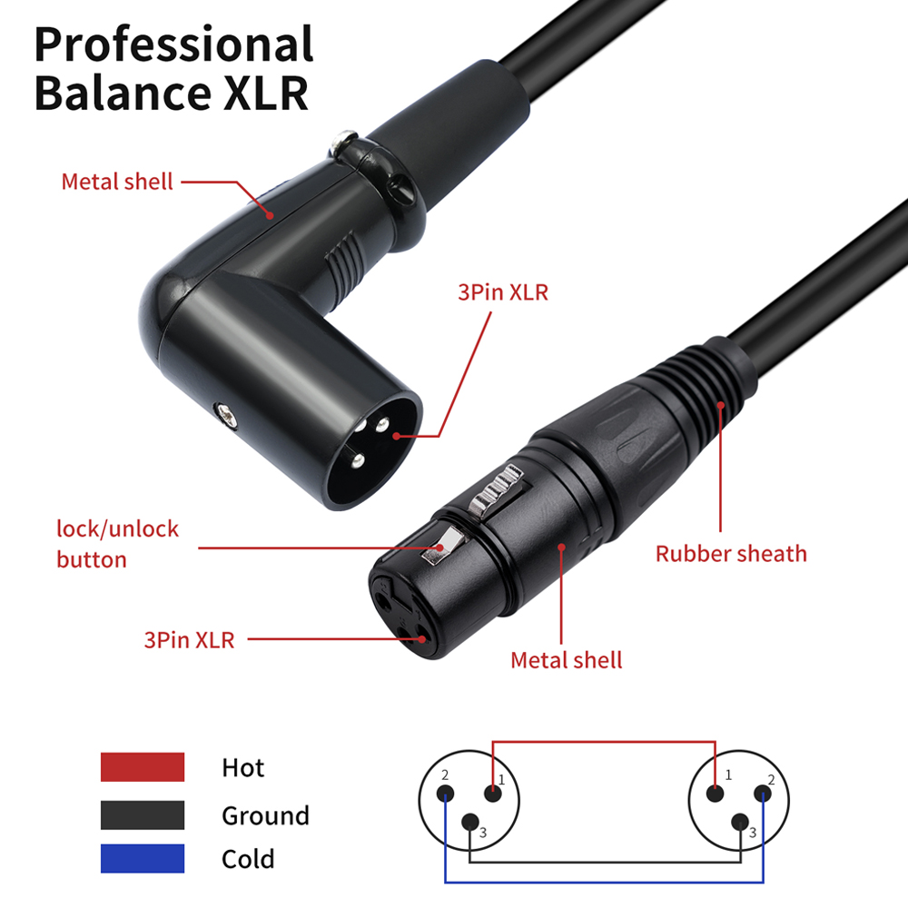 90 Degree XLR Microphone Extension Cable Adapter Male to Female XLR 3-Pin Connector Cable for Speakers Studios Mic Amplifiers