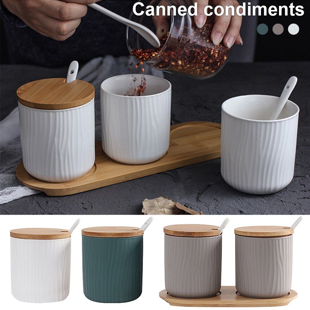 Ceramic Spice Rack Salt Shaker And Pepper Shaker Oil Bottle Set Kitchen Household Supplies For Spices Storage Jar With Cover