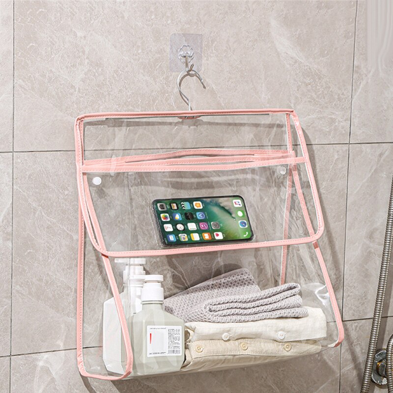 Waterproof TPU Hanging Organizers Toiletries Holder Bath Wash Makeup Bags Bathroom Clothes Organizer Shower Cloth Storage Bag: Pink / S--30x12x37CM