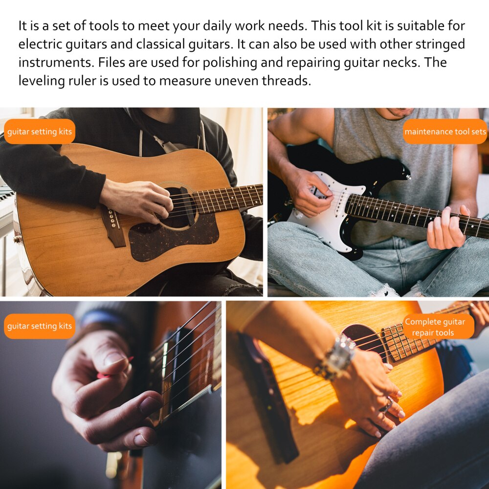 Juego completo de herramientas de mantenimiento para reparación de guitarra, accesorios de guitarra útiles, duraderos y portátiles, Kit de configuración de guitarra, piezas de reparación para Outd