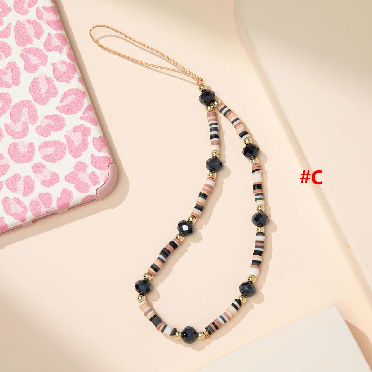 Correa para teléfono móvil, cadena de cuentas de silicona, colgante de flor, cadena de cuentas de cerámica suave para funda de teléfono móvil, cordón colgante, collar: A 3