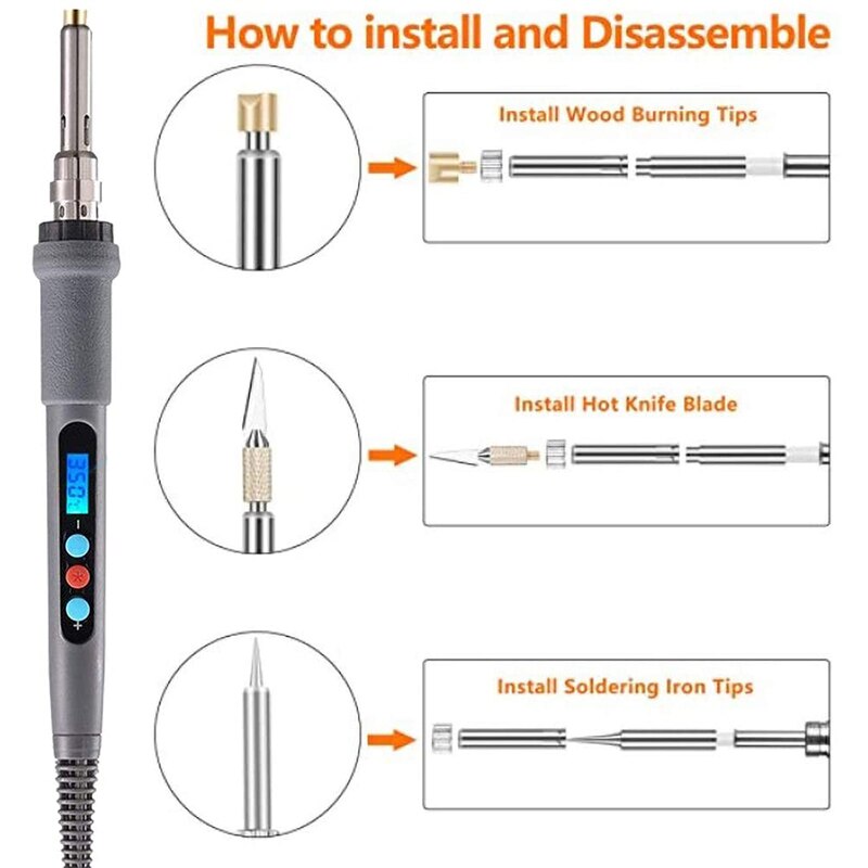 109Pcs Wood Burning Kit Adjustable Temperature Pyrography Pen Stencils Embossing Soldering Tips Wood Burner Tool,US Plug