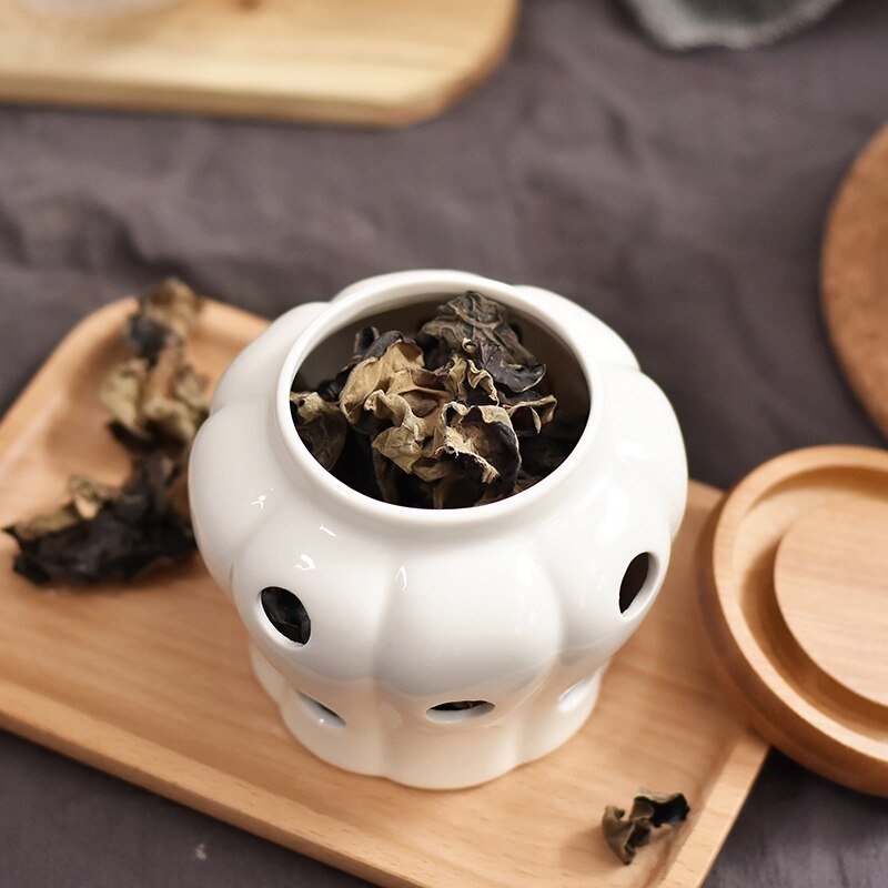 Keramische voorraadpotten knoflook gember pot bamboe deksel keuken organizer gereedschap woonaccessoires