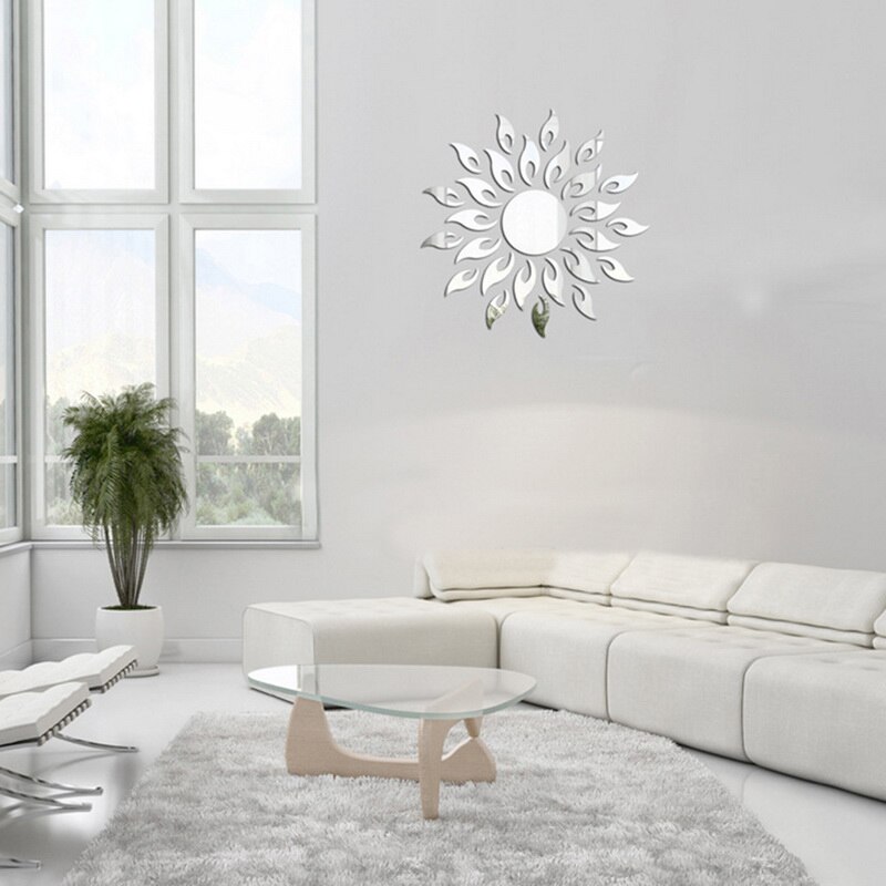 Solsikke spejl wallstickers diy sølv reflekterende klistermærke værelse dekoration aftagelig wall sticker hjem stue kunst indretning