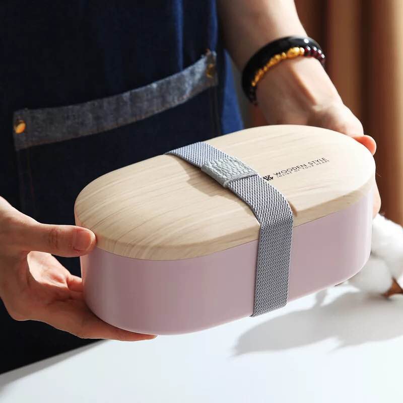 Draagbare lunchbox voor gezondheidsmateriaal, 800ml houten ovale dubbele lunchboxen, magnetronbestendig, voedselbewaarbakje, lunchbox