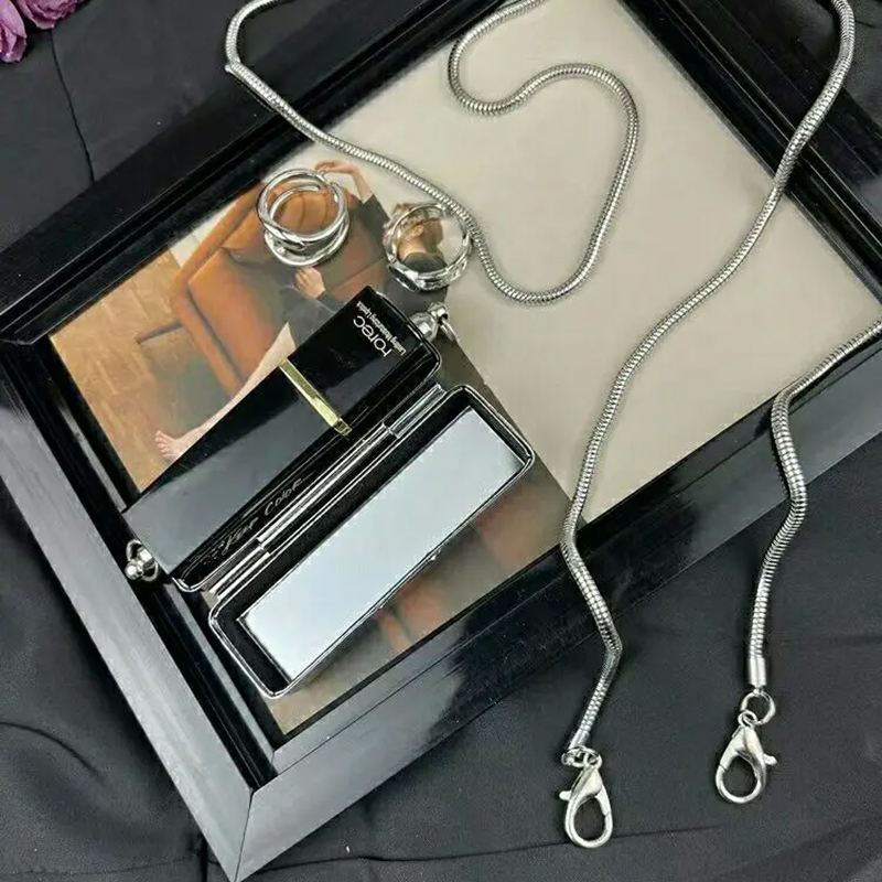 MINI bolso de lápiz labial de estilo metálico, cadenas de acero inoxidable, monedero con broche de , estilo euroamericano