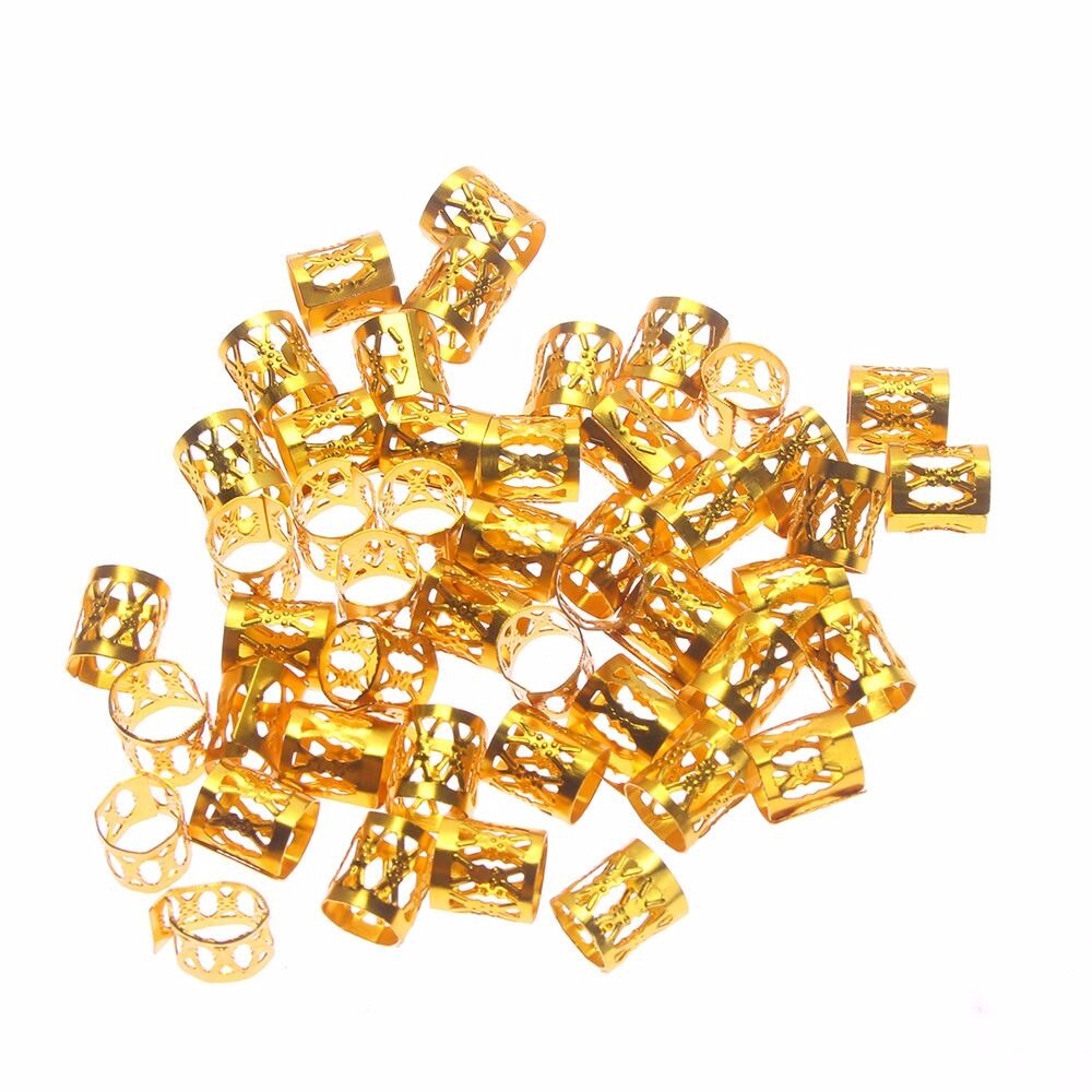 50pcs 8mm Dreadlock Beads for Braids Hair Beads for Dreadlocks Adjustable Hair Braid Cuff Clips Hair Metal Tube Ring Accessory