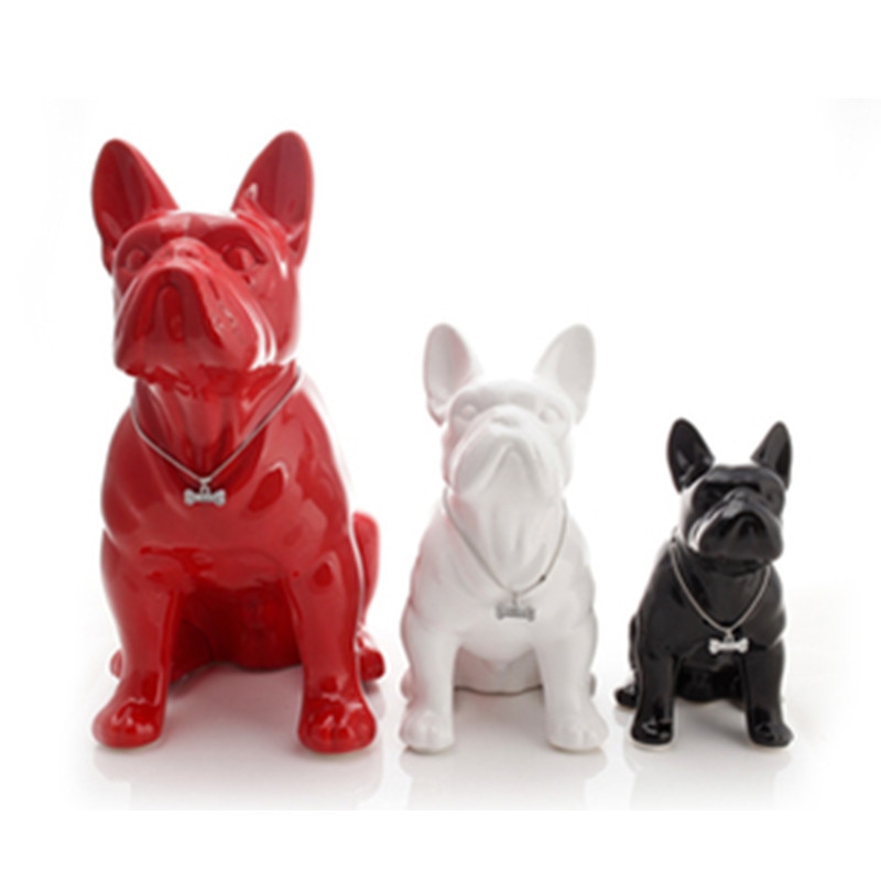 MODERN SIMPLE SIMULATION ANIMAL CERAMICS PET DOG FRENCH BULLDOG STATUE LIVING ROOM ENTRYWAY DECORATION ART&CRAFT X4434