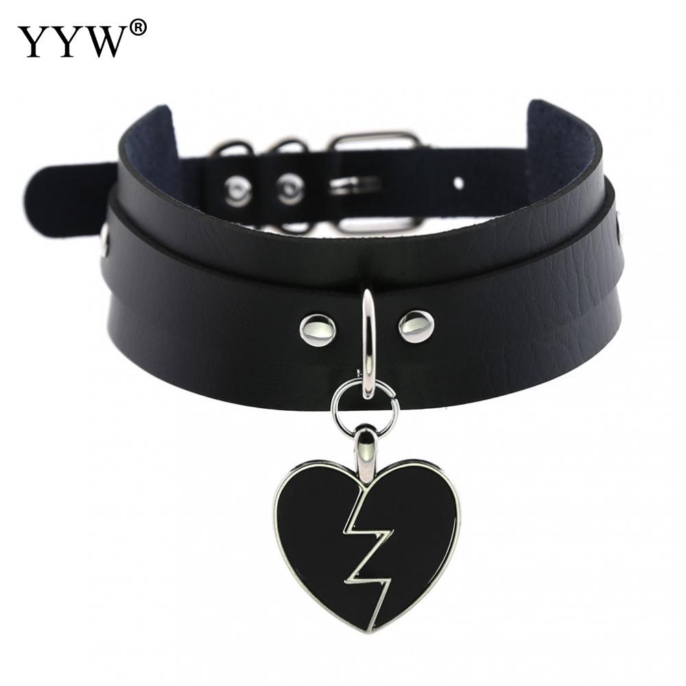 Zwarte Punk Hart Choker Kraag Goth Kettingen Rock Gothic Sieraden Leer Choker Vrouwen Meisjes: black