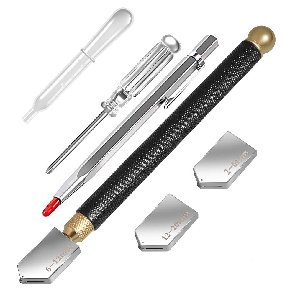 Diamond Glass Cutter 2mm-20mm Oil Feed Carbide Tip With Blades Screwdriver Glass Cutting Kit For Hand Tool Glass Cutting