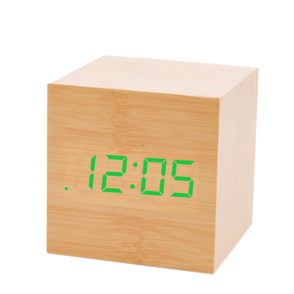 ! mini digital trä led väckarklocka trä retro glöd klocka skrivbord bord dekor röststyrning snooze funktion skrivbord kalender