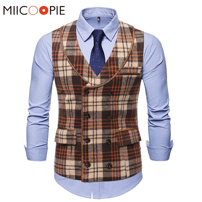 Gilet de costume rayé à carreaux pour homme, Style britannique, Double boutonnage, sans manches, à la , automne