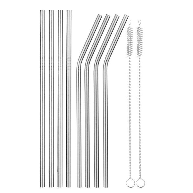 Metal straws stainless steel straw reusable black straws metal drink straws reusable Drinking Straws glass straw portable straw: Silver 8pcs A