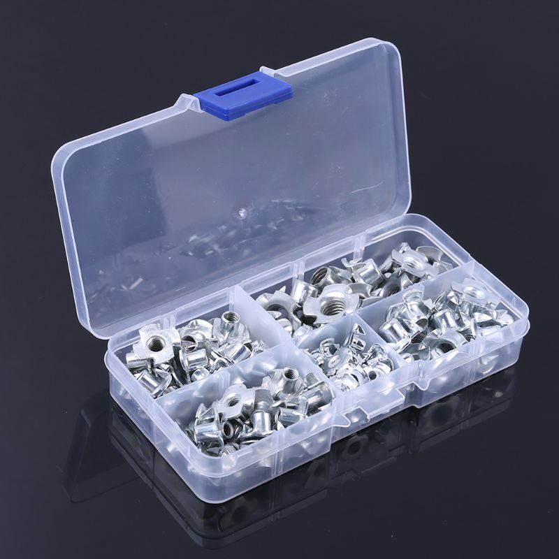 90pcs M3 M4 M5 M6 M8 Captive T Nuts Pronged Tee Nuts Zinc Plated Assortment Kit N58C