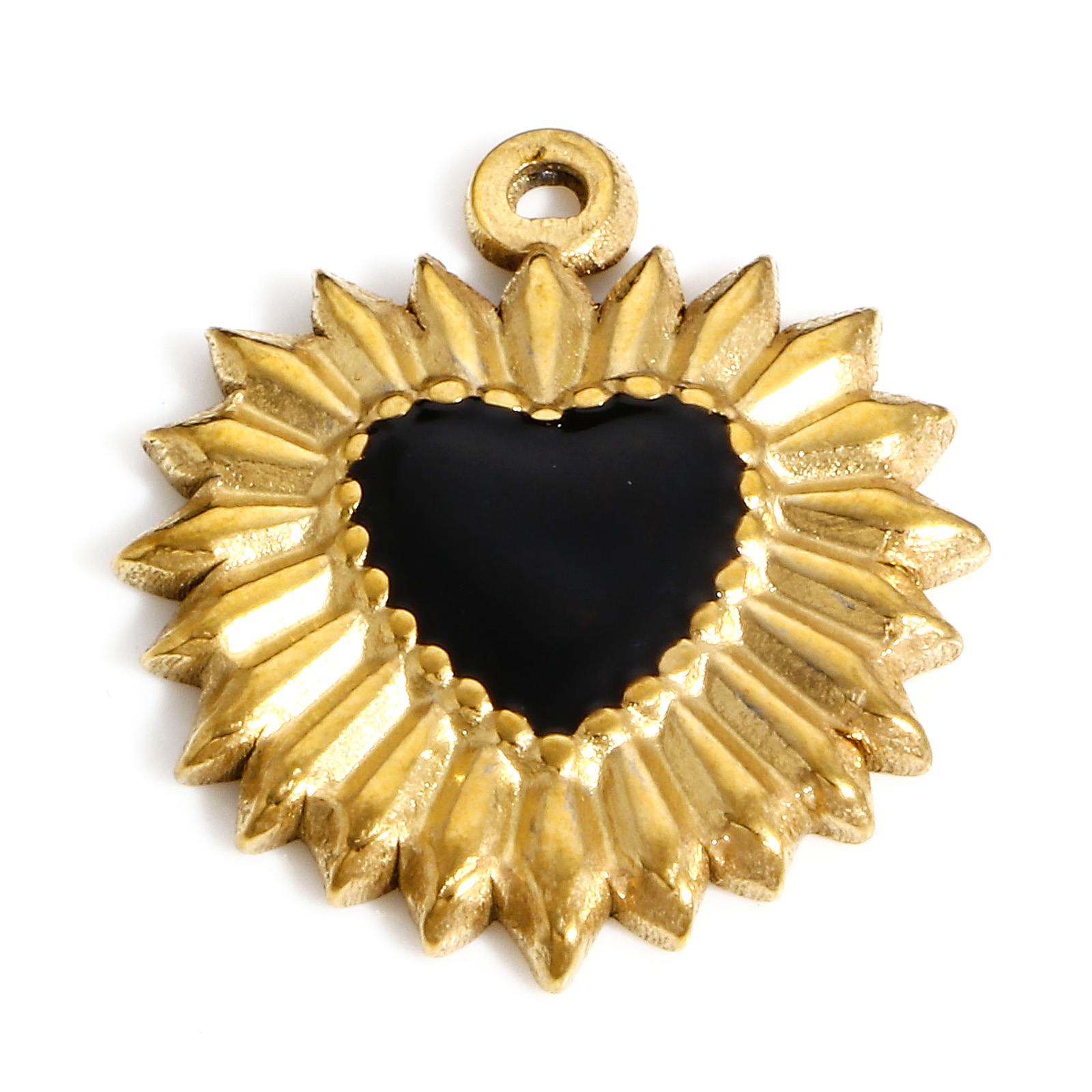 Dijes de corazón de acero inoxidable 304, colgantes de esmalte de mal de ojo religioso para la fabricación de joyas, collar del Día de San Valentín, hallazgos Diy, 1PC: Bañado en rodio de imitación
