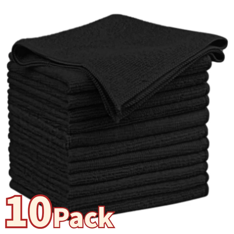 Toallas de limpieza de coche de microfibra gruesas, color negro, suaves, de secado rápido, espejos de ventanas, trapos de limpieza, paños de limpieza de doble capa para el hogar