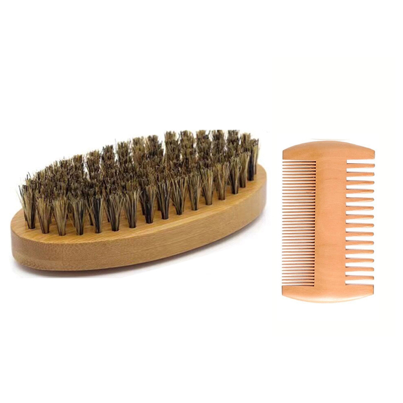 Mannen Scheerkwast Set Varkenshaar Draagbare Kapper Natuurlijke Baard Borstel Kam Schaar Voor Gezichtsreiniging Styling Tool: Goud