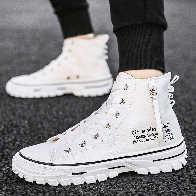 Herresko afslappet mænd high-top sko snørebånd åndbare canvas sneakers herre sneakers komfortabel chaussure homme