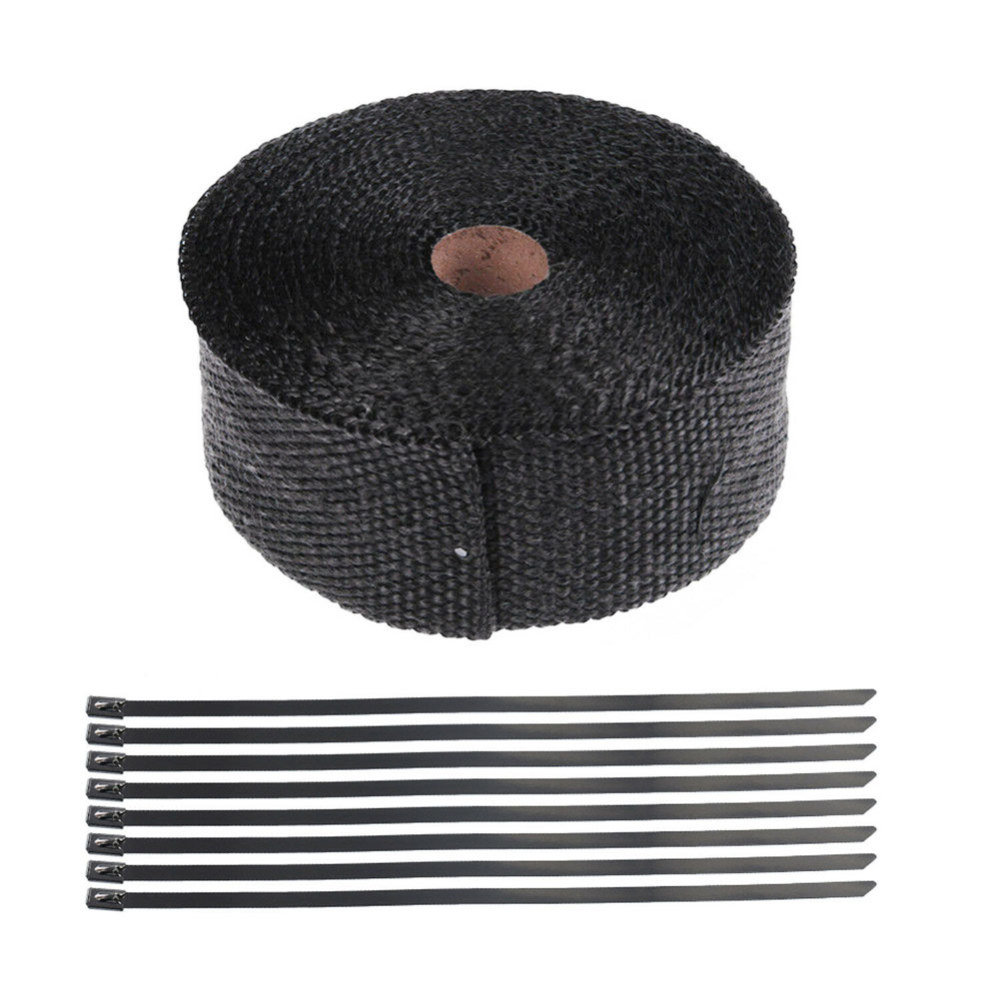 5 m/10 m/15 mtitanium escape calor envoltório rolo para a motocicleta fibra de vidro calor escudo fita com inoxidável: 10m 8 ties