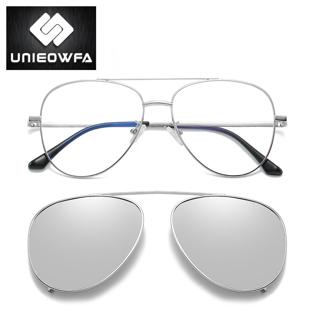 Gafas magnéticas de aviación para hombre, anteojos de sol con Clip de imán polarizado, con prescripción, montura óptica para Miopía: C4 Silver Mirror