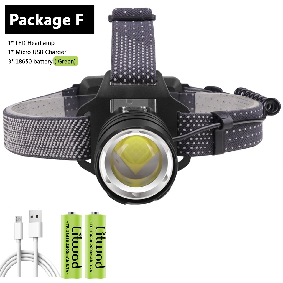 500000 lumen xhp 160 ledet kraftig hodelykt zoombar hodelykt lampe lommelykt 18650 batterier vanntett til camping hodelykt: Alternativ f / Xhp 50