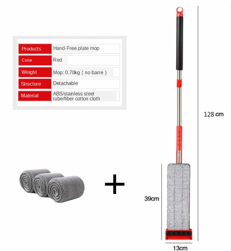 Husrengjøringe magi mikrofiber pads gulv skrubber maling stang mopp xiaomi lat mopa mopp til vask gulv rengjøringsverktøy: Rød mopp innen 4 elektroder