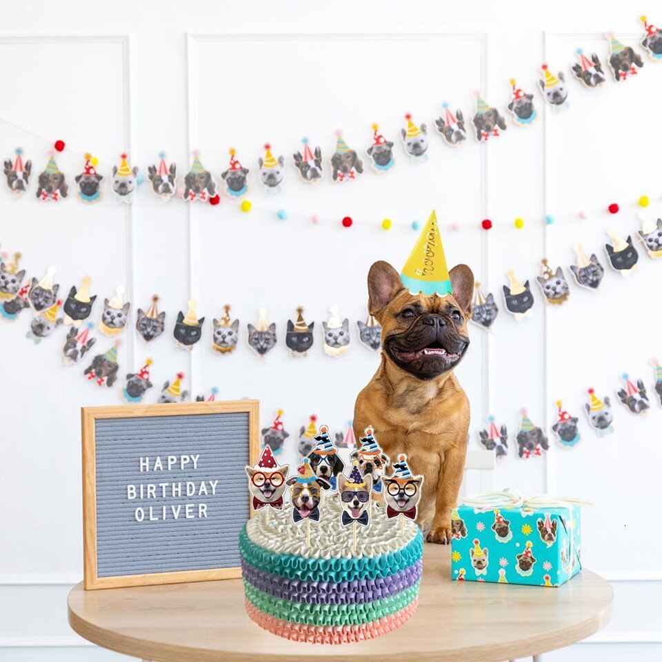 1 Set Dog Birthday Banner 12 Inch Dog Print Latex Balloons Cake Topper for Dog Theme Happy Birthday Party Decoration