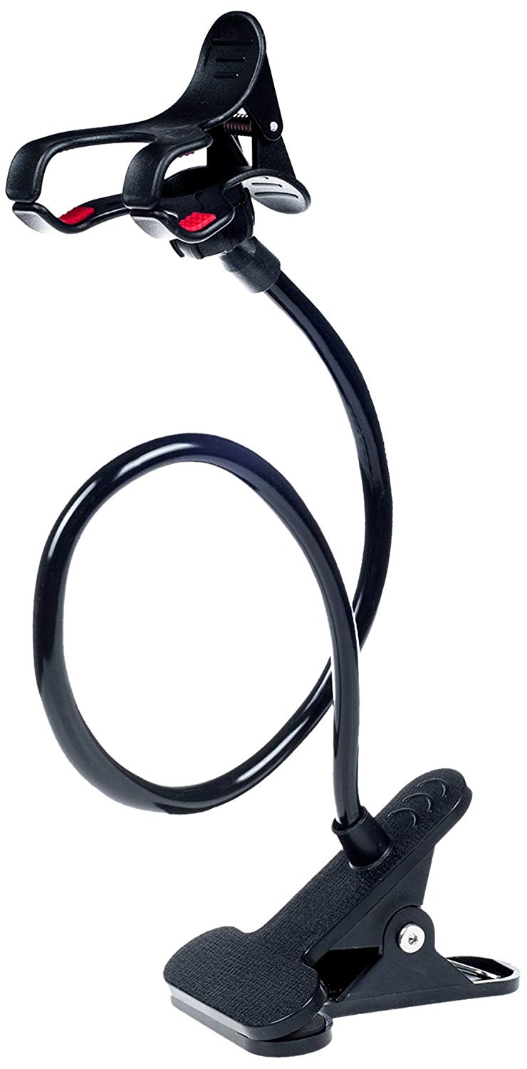 Plastic Flexible Long Arms Gooseneck Clip Clamp Stand Universal Cell Phone Holder - Black for smartphone