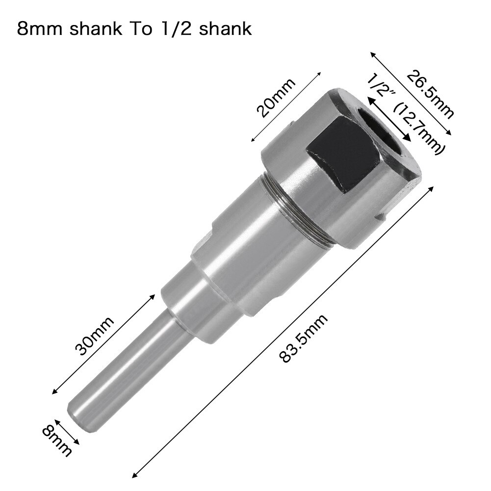 6Mm 8Mm 12Mm 1/4 "1/2" Schacht Router Bit Verlengstuk Collet Graveren Cnc Machine Extension frees Houtbewerking Tool: 8mm to 12.7mm