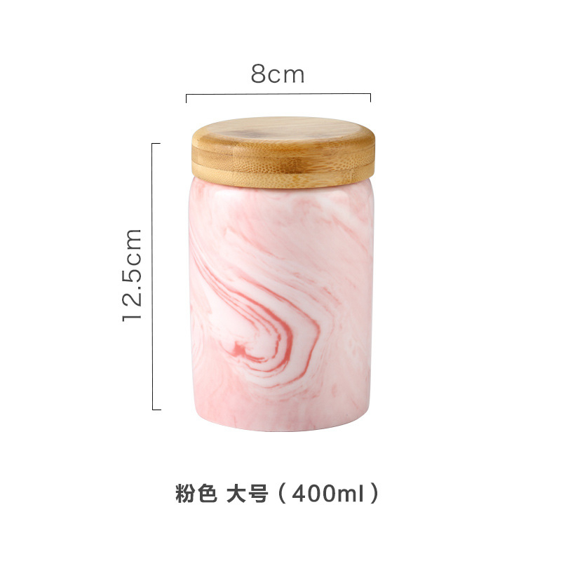 2Pcs Marmer Keramische Verzegelde Potten En Bamboe Deksel Keuken Opslag Kan Bulk Container Voor Kruiden Voedsel Spice Koffie Suiker flessen: 1pcs-L-Pink
