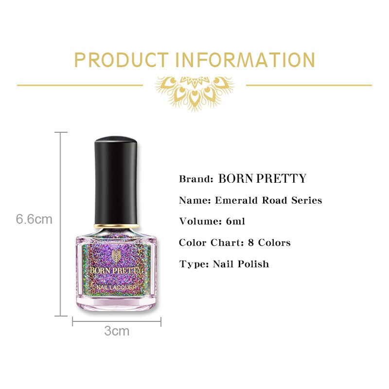 GEBOREN ZIEMLICH 6ml Pfau Holographische Nagellack nagel Wirkung Lange Anhaltende Nagellack glänzend funkeln Pailletten Nagel Kunst Mangel