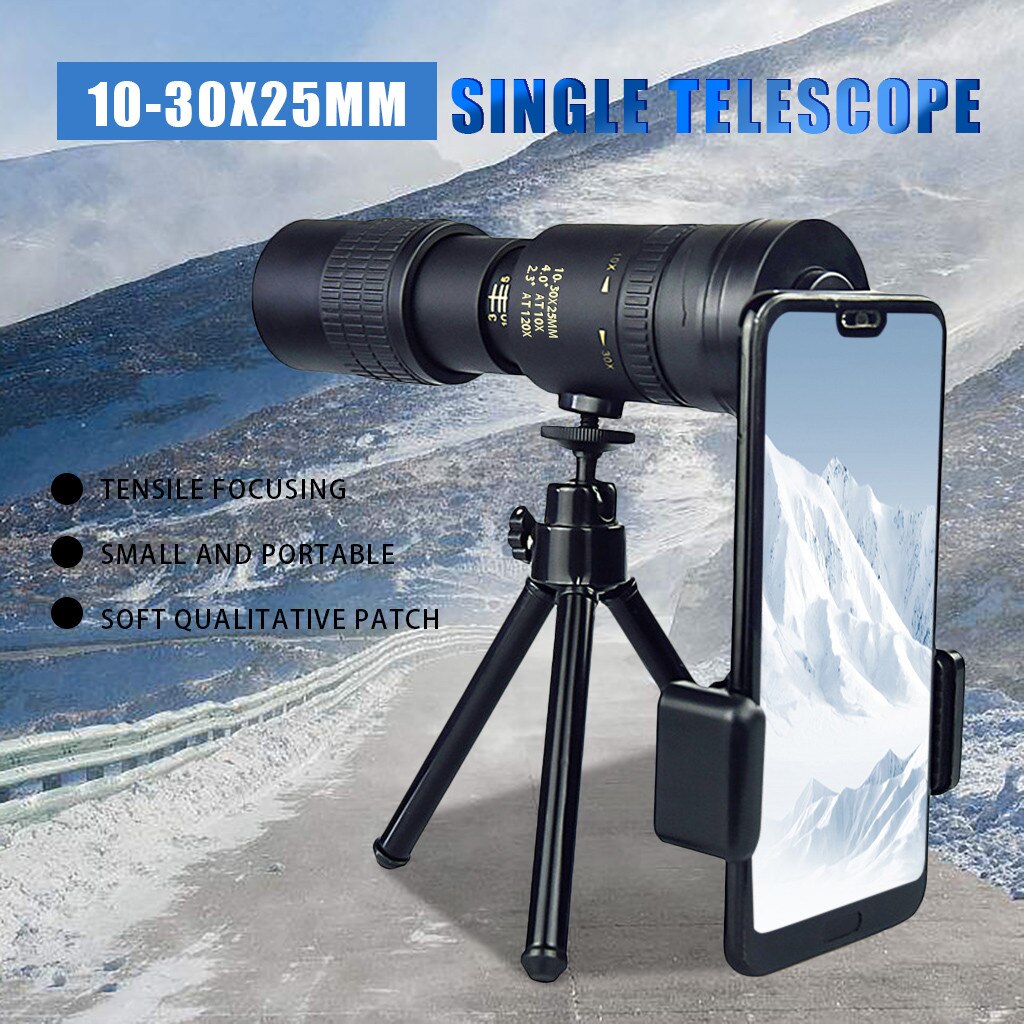 Monoculaire Telescoop Met Smartphone Houder 4K 10-30x25mm Super Tele Zoom Monoculaire Telescoop Draagbare Voor Camping