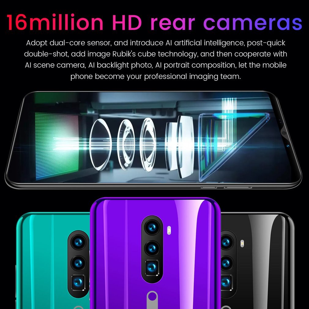 Rino3 Pro 5.8 Inch Screen Android Phone Purple Water Screen Smartphone Solid Color Mobile Phone Cool Shape