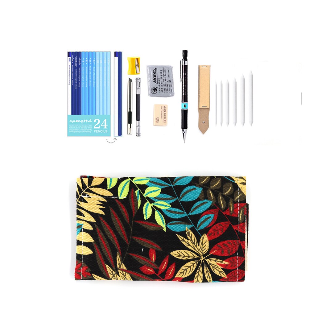Professionele 28/38Pcs Schets Potlood Set Schetsen Houtskool Tekening Kit Hout Potlood Zakken Voor Schilder Scholieren Art levert: 38 Pencil bag set1