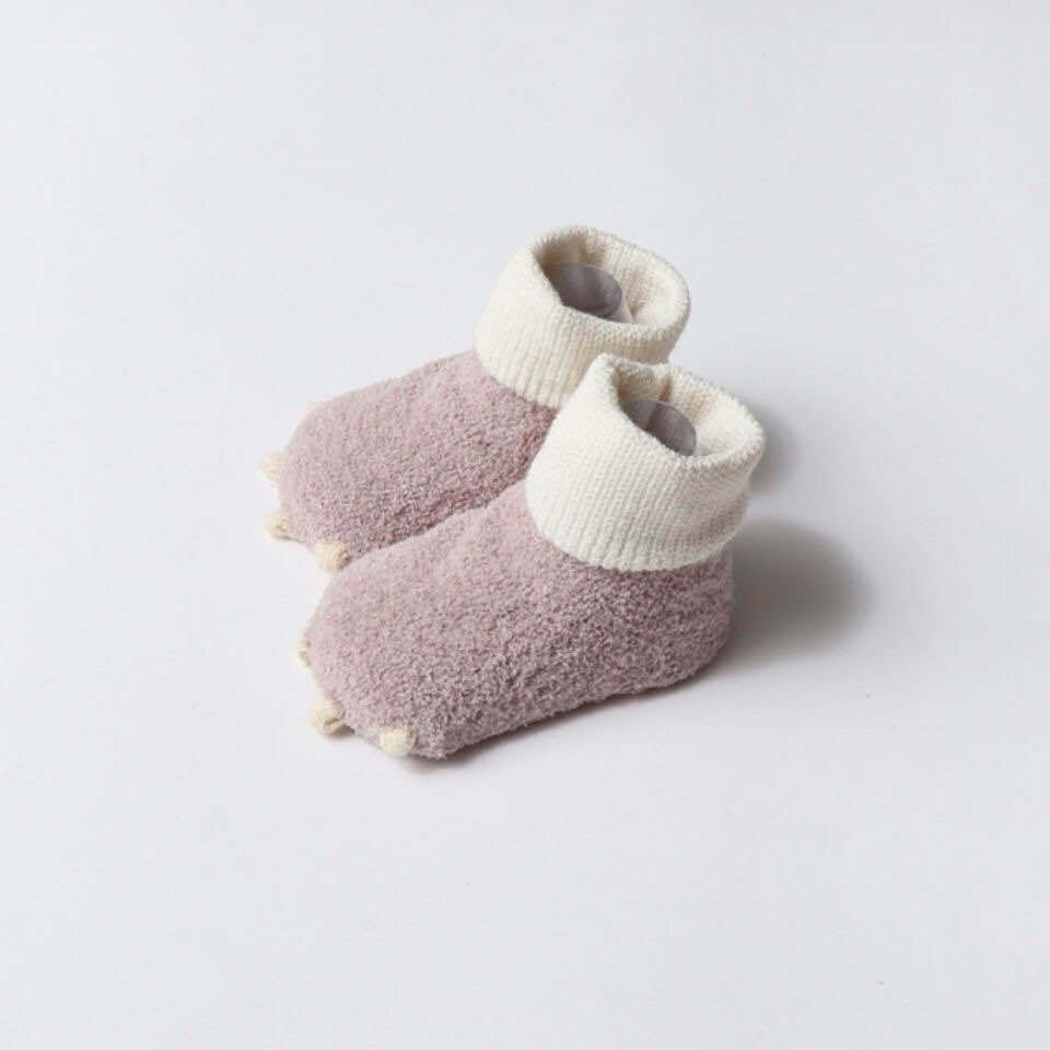 Cartoon Dinosaurus Poot Anti-Slip Baby Sokken Dikke Winter Zacht Koraal Fluwelen Vloer Sok Voor Kinderen Jongen: Roze / 6-12M