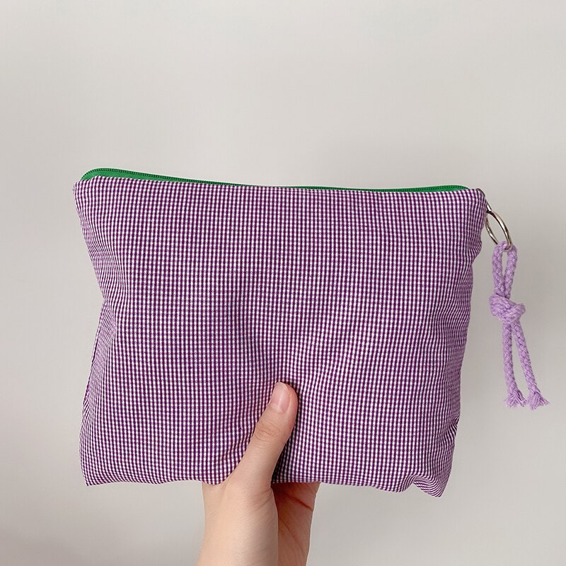 Plaid Kosmetik Tasche Baumwolle Stoff Frauen Reise machen hoch Taschen Mäppchen Japan Stil Weibliche Kultur waschen Tasche 2022 neue: Violett Plaid