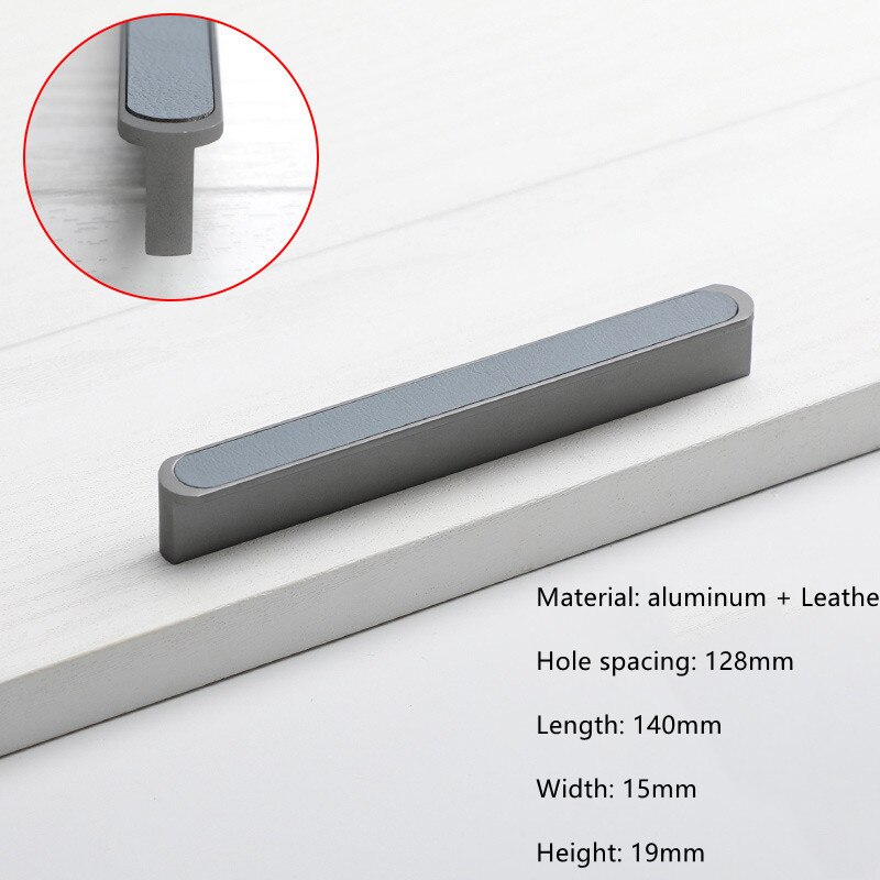 500mm Extended Grey Wardrobe Door Handle Simple Kitchen Cabinet Drawer Black Leather Handle Furniture Knob Home Decoration: Blue-128