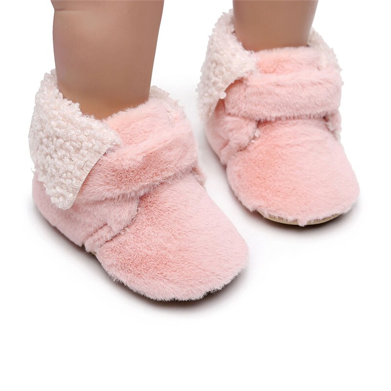 Baby kinderen winter bont wieg schoenen zachte zool pluche gevoerde pantoffels peuter eerste loopschoenen antislip bodems warme schoenen
