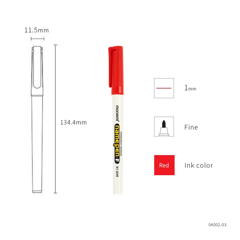 Monami-rotuladores permanentes con punta F de 1mm, marcador de Color para tela, plástico, vidrio, firma, Namepen, artesanal, delineador de dibujo, escuela, A6582: Red color
